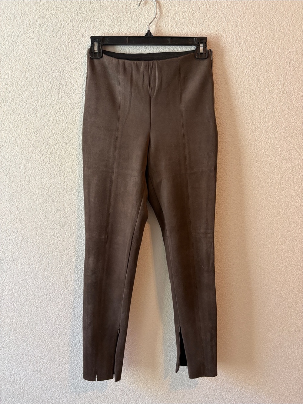 Zara Dark Brown Faux-Leather Skinny Leggings with Ankle Slits